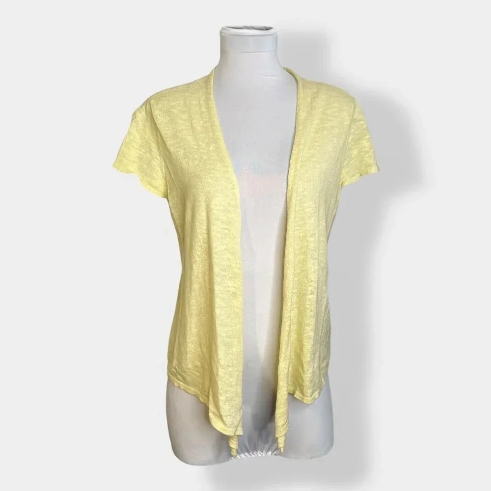 Eileen Fisher Yellow Linen Short Sleeve‎ Cardigan